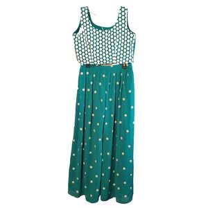 Nazila Couture size M/L Teal Floral Sequin Crop Blouse & Wide Leg Pant Set NWOT